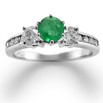 14k Gold Emerald Diamond Engagement Ring