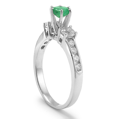 14k Gold Emerald Diamond Engagement Ring