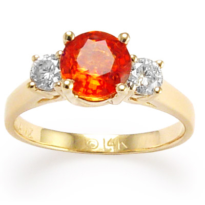 Orange Sapphire and Diamond ring in 14k gold