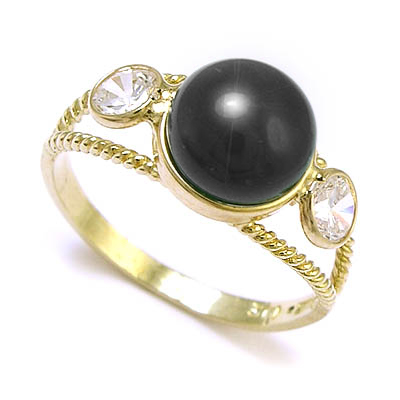 14k solid Yellow Gold Black Onyx and CZ Ring