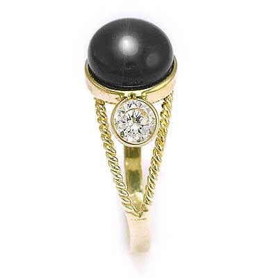 14k solid Yellow Gold Black Onyx and CZ Ring