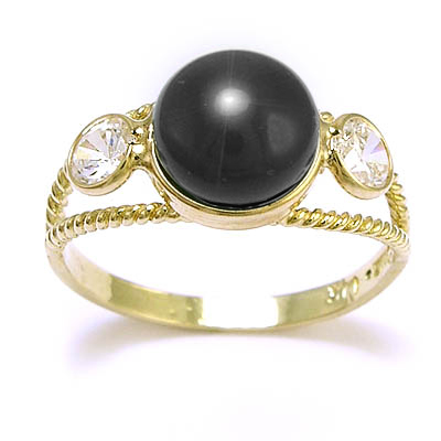 14k solid Yellow Gold Black Onyx and CZ Ring