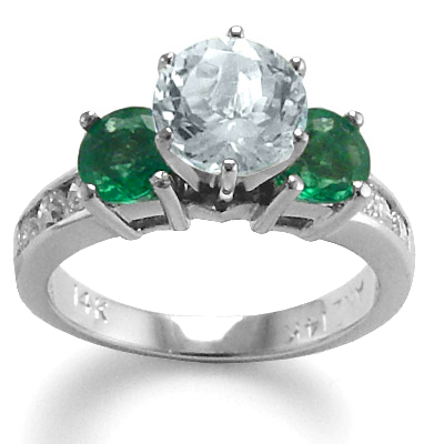 14k Gold Aquamarine diamond Emerald Ring