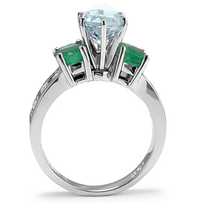 14k Gold Aquamarine diamond Emerald Ring