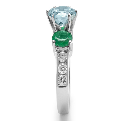 14k Gold Aquamarine diamond Emerald Ring