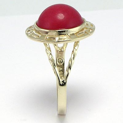 14k Gold Red Jade Greek Key Ring