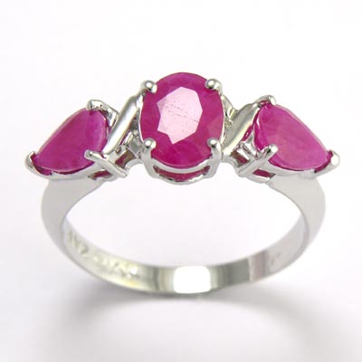 Three Stone Ruby Mother's Ring 14k gold