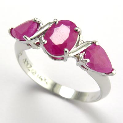 Three Stone Ruby Mother's Ring 14k gold