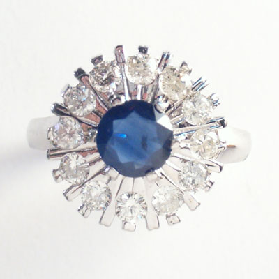 Russian style Sapphire and Diamond ring 585