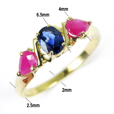 Sapphire Ruby Mother's ring 14k Gold