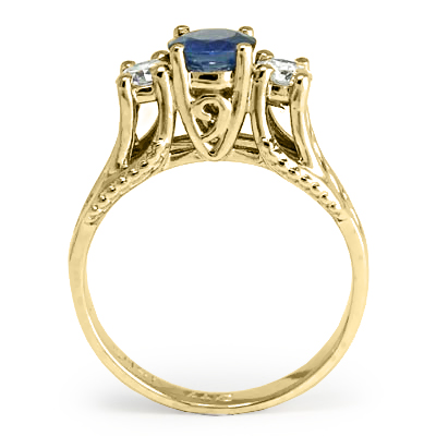 14k Sapphire Diamond Three-Stone Engagement Ring