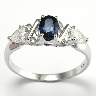 14k Gold Blue Sapphire and White Topaz Ring
