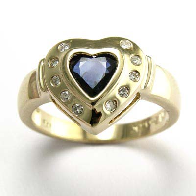 Ceylon Sapphire Diamond Heart Ring 14k