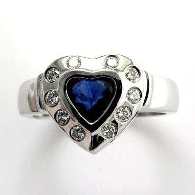 14k Gold Diamond Sapphire Heart Ring