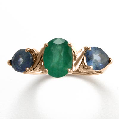 14k Rose Gold Emerald Sapphire Mother's ring