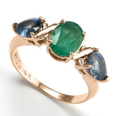 14k Rose Gold Emerald Sapphire Mother's ring
