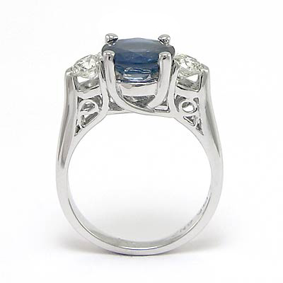 14k Gold Sapphire Diamond Three Stone Ring