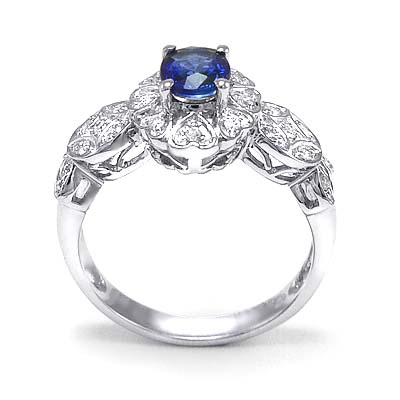Platinum Ceylon Sapphire Diamond Ring