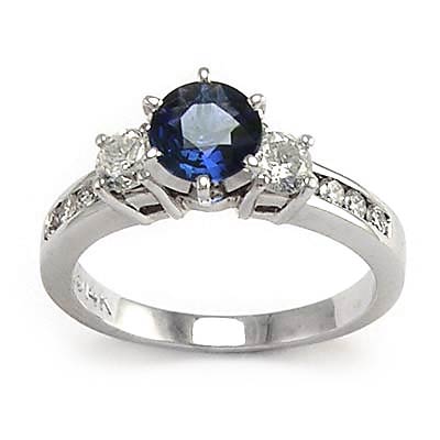Sapphire and Diamond Three-Stone Ring 14K W gold