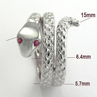 14k White Gold Snake Ruby Eye Serpent Ring