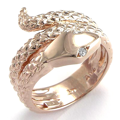 14k Rose Gold Twisted Serpent Diamond Men's Ring