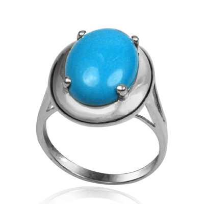 14k Solid White Gold Oval Cut Turquoise Ring