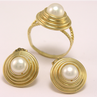 10k Gold Pearl Earrings and Ring