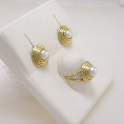 10k Gold Pearl Earrings and Ring