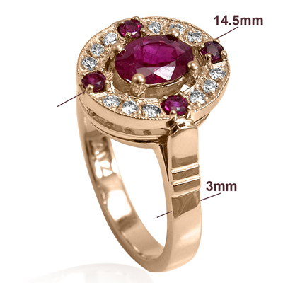 Russian Style Diamond Ruby Ring and Pendant 585