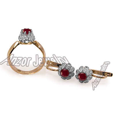 Russian Style Ruby Diamonds Set 14k Earrings ring