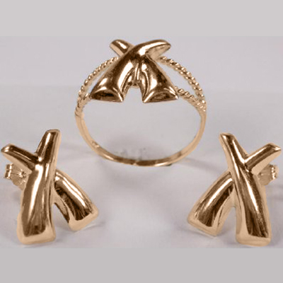 14k Gold charming X's design Earrings & Ring