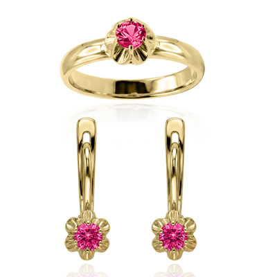10k Gold Pink Sapphire Earrings and Ring Set