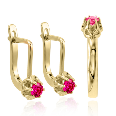 10k Gold Pink Sapphire Earrings and Ring Set
