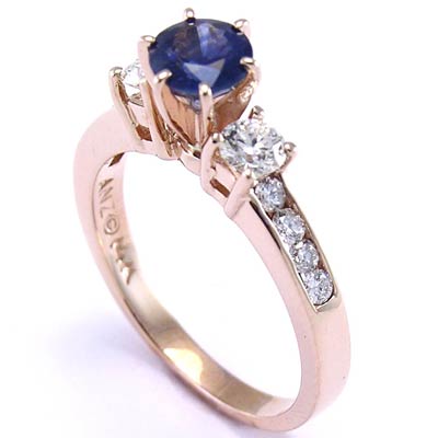 14k Rose Gold  Diamond and Sapphire Ring