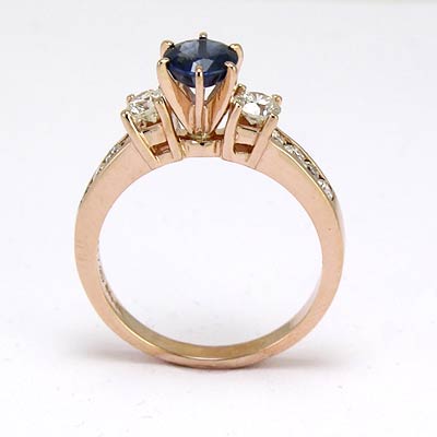 14k Rose Gold  Diamond and Sapphire Ring