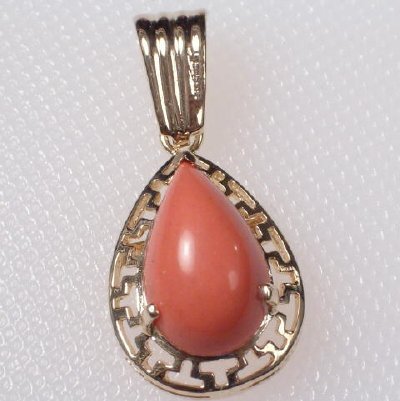 14k Gold Pear Cut Coral earrings ring pendant set