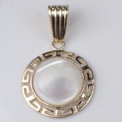 14k Gold Mother of Pearl Greek key design Set