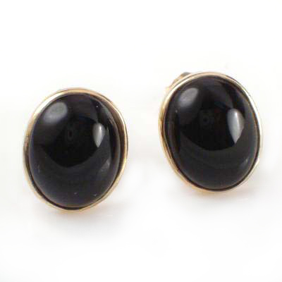 14k Gold Oval Onyx Studs