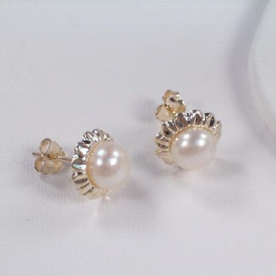 14k Gold Sunflower Pearl Set earrings ring pendant