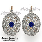 Russian Style Sapphire Diamond  Earrings 585 14k