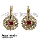 Russian Style Diamond & Ruby Earrings 14k Gold 585