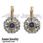 Russian Style Diamond & Sapphire Earrings 14k Gold