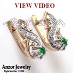 Old Russian style Diamond Emerald Earrings 14K