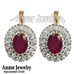Ruby & Diamond Earrings 585 14k Gold Russian Style