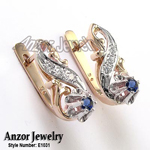 Old Russian style Diamond Sapphire Earrings 585