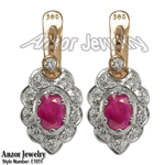 Russian Style Ruby & Diamond Earrings 585