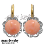 14k Solid Two-Tone Gold Coral Earrings