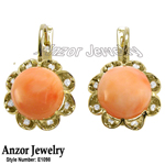 14k Solid Yellow Gold Coral Diamond Earrings