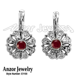 Russian Style Diamod & Ruby Earrings 18k Gold 585