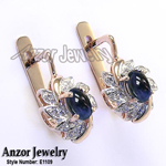 Russian Style Cabochon Sapphire & Diamond Earrings